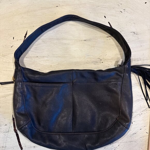 Hobo The Original Black Leather Shoulder Bag With Zip Closure & Printed Interior - Picture 4 of 9